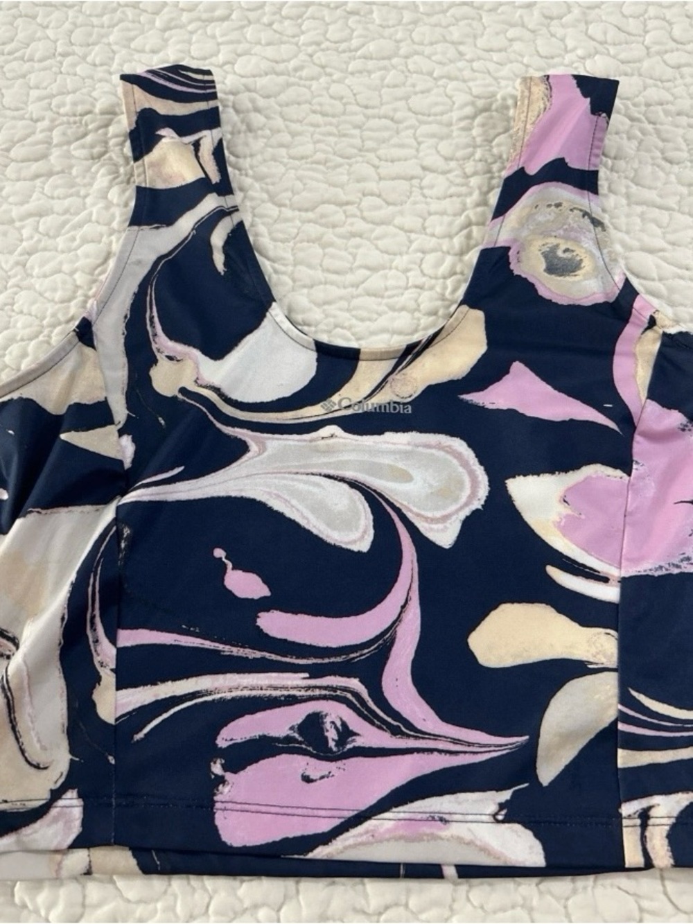 Columbia Navy Floral Swirl Boundless Trek Crop with Pink & Cream Accents
